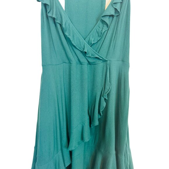 2/$30 Free Press M Teal Sleeveless Ruffle Wrap Dress Flowy Fabric - Picture 6 of 13